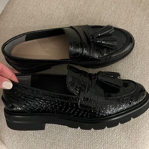 Stuart Weitzman Patent Leather Adrina Loafer with Tassle